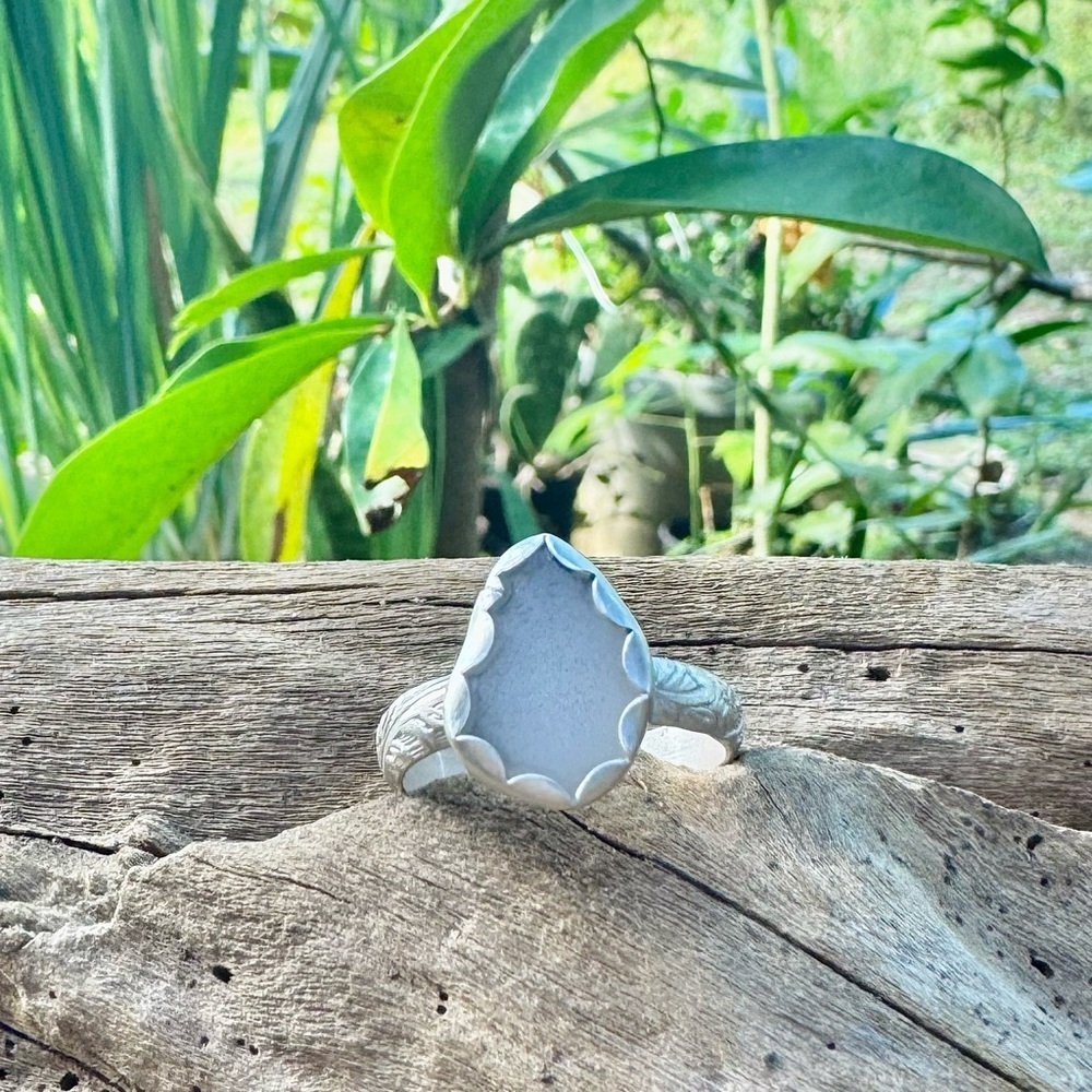 White milk sea glass natural tumbled floral sterling & fine silver
